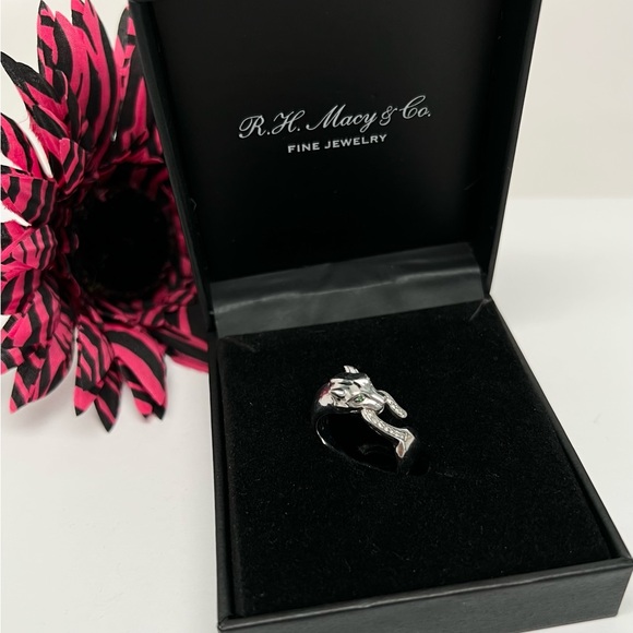 EFFY .925 Diamond Tsavorite Panther Cat Ring - Picture 10 of 10